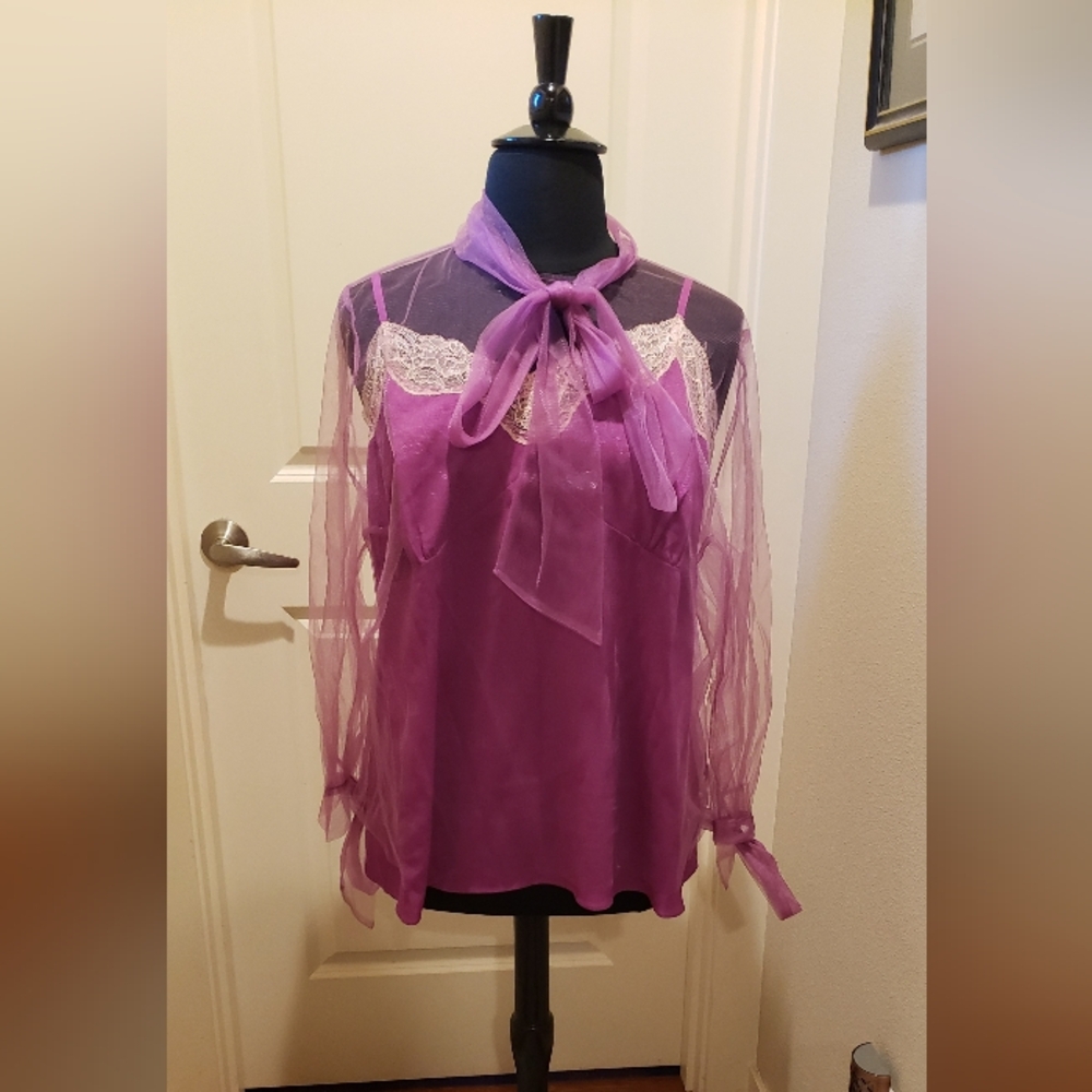 Rodarte Purple Sheer Bow Blouse And Camisole Set